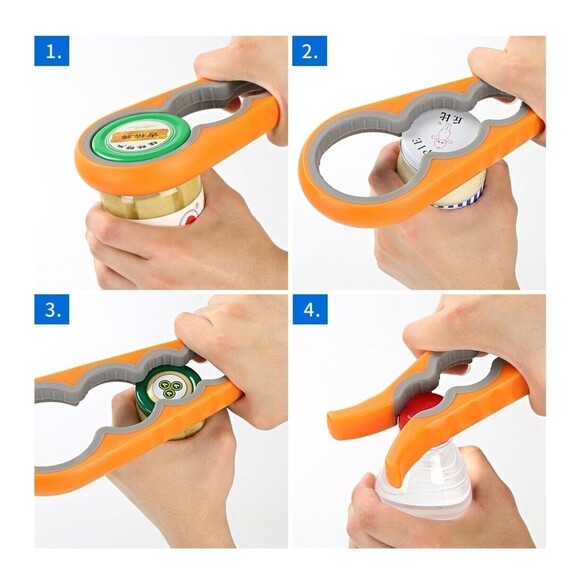 1pc Multifunctional 4-in-1 Jar Opener,can Opener Jar Gripper  Orange/Grey - Picture 1 of 6